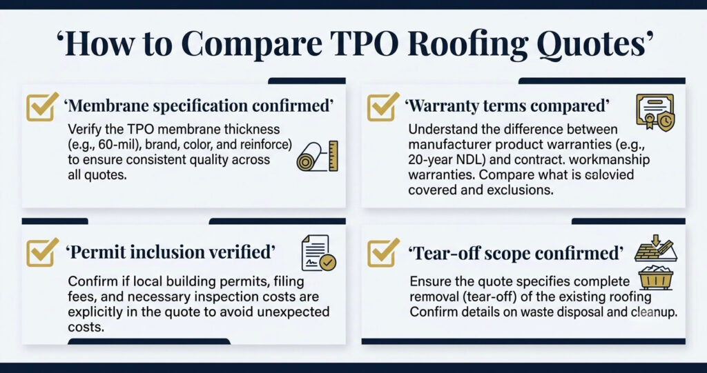 TPO roofing cost Northern Virginia quote comparison checklist