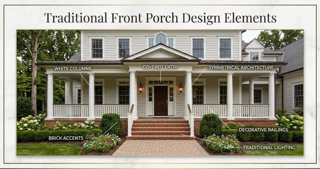 covered porch design ideas Annandale VA traditional front porch design colonial style covered porch Northern Virginia

