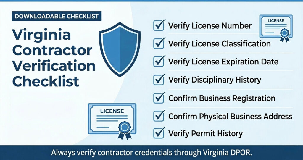 How to Choose a Home Remodeling Contractor in Northern Virginia (2026 Complete Guide) 3 How to choose a home remodeling contractor in Northern Virginia using contractor verification Virginia licensing checklist