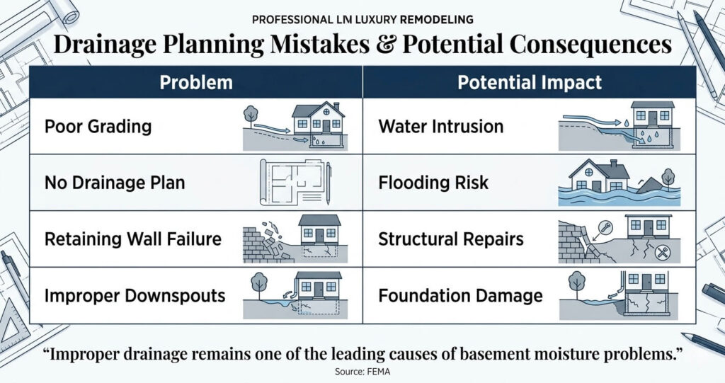 Walkout Basement Mistakes Vienna VA (2026 Guide) 3 walkout basement drainage problems and walkout basement mistakes Vienna VA cost consequences table