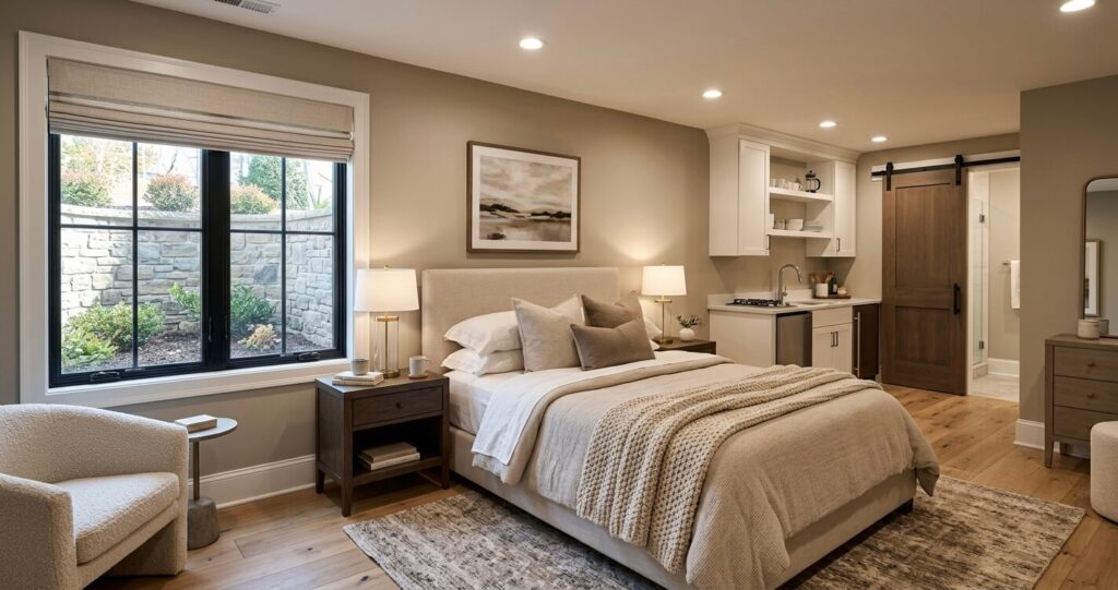 Finished basement in-law suite Northern Virginia guest bedroom