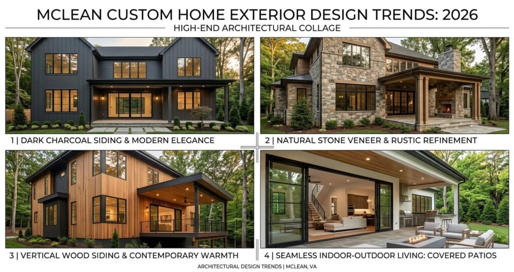 7 Best Custom Home Design Ideas McLean VA 2026 3 Custom home design ideas McLean VA exterior architecture trends dark finishes stone wood black metal