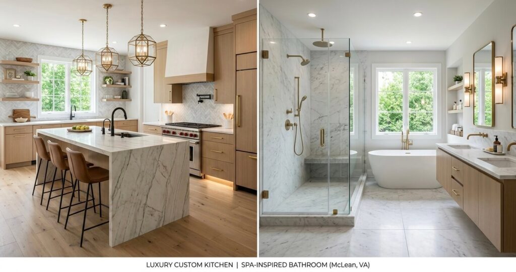 7 Best Custom Home Design Ideas McLean VA 2026 7 Custom home design ideas McLean VA luxury kitchen spa bathroom layered metal finishes natural stone