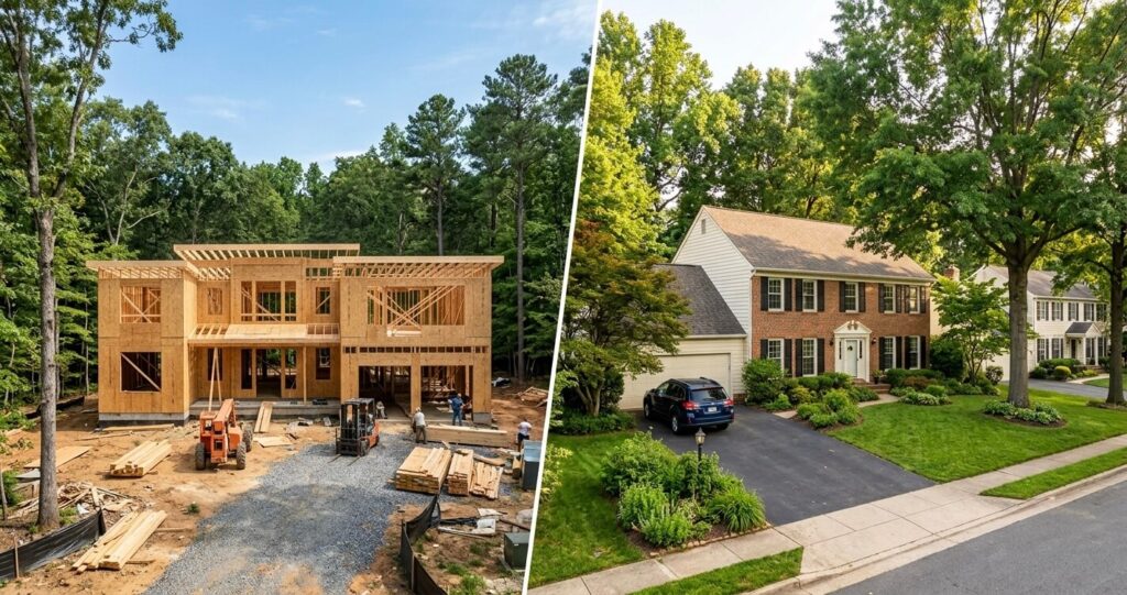 Custom home vs buying existing home Northern Virginia comparison