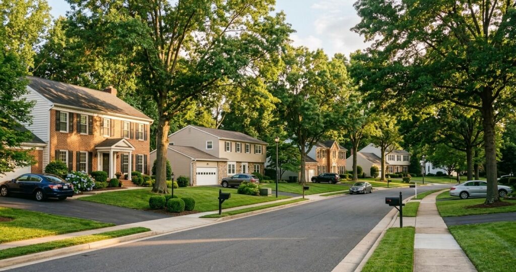 Existing home Northern Virginia established neighborhood mature landscaping