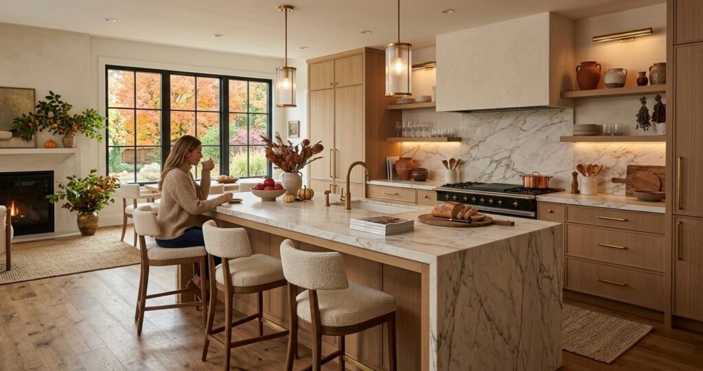 Fall Remodeling Trends Northern Virginia 2026 Guide 7 fall remodeling trends Northern Virginia kitchen remodeling featuring warm wood cabinetry and layered lighting