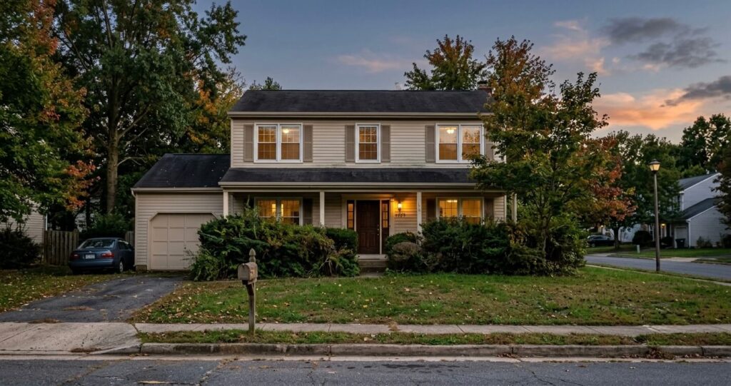 Full home renovation before after Vienna VA — dated 1987 Colonial exterior before whole house transformation