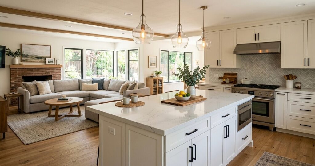 Full home renovation Vienna VA — open concept kitchen with island after whole house transformation