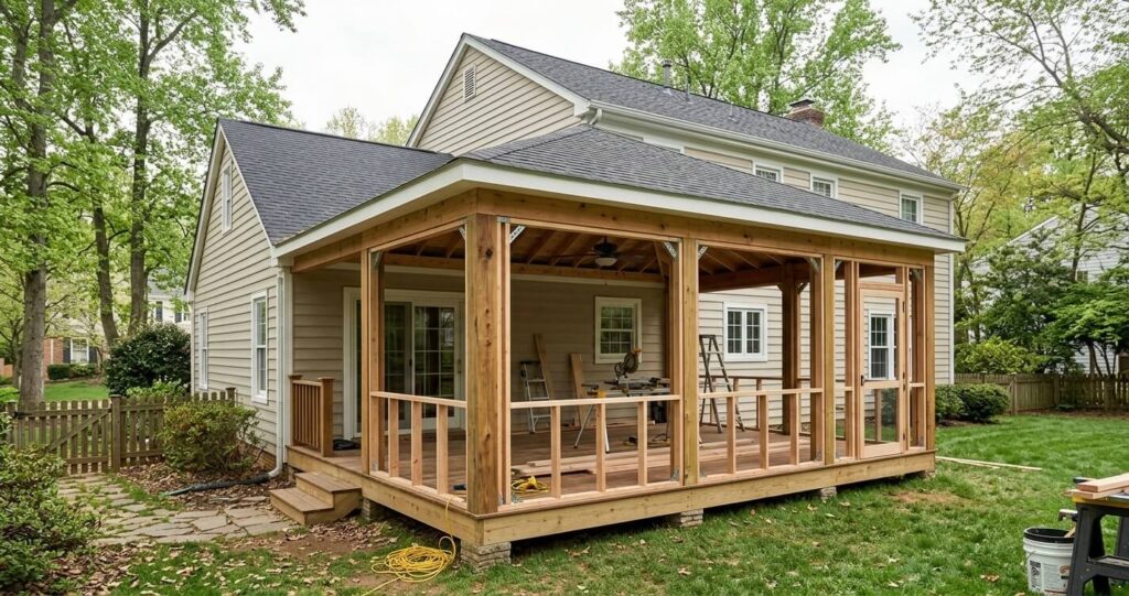 Screen porch addition cost Fairfax VA covered porch