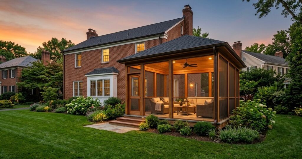 Screen porch addition cost Northern Virginia finished McLean home