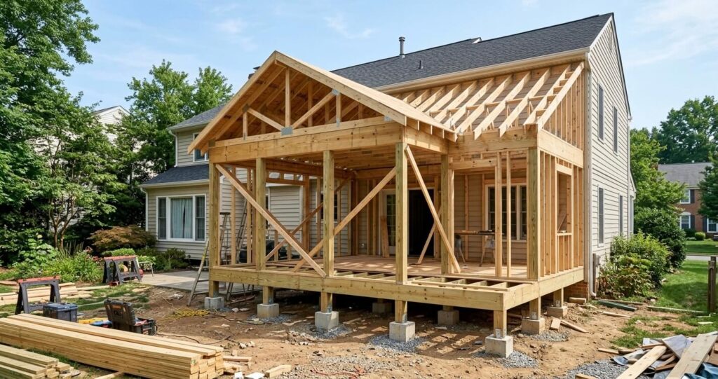 New screen porch addition cost Northern Virginia ground-up