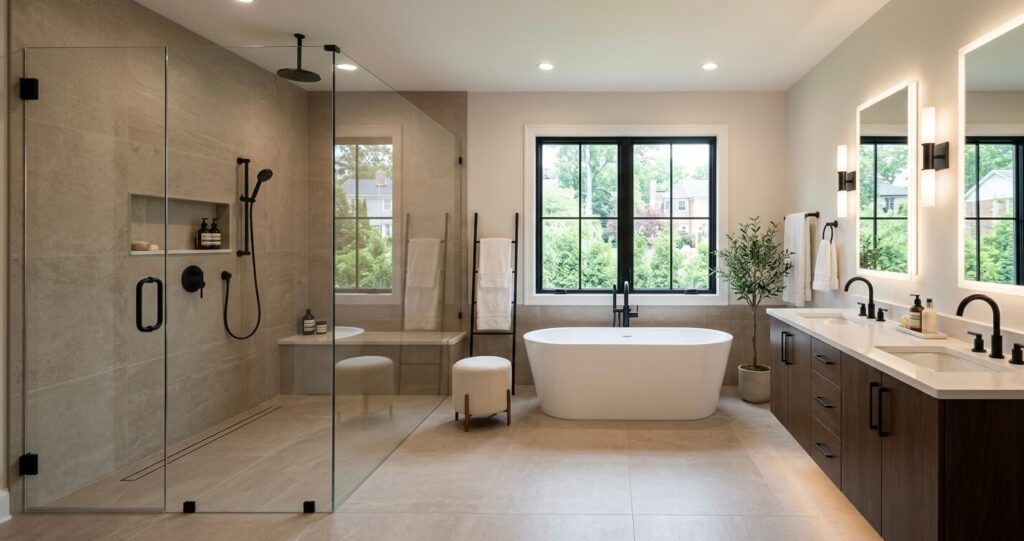 spa bathroom design ideas Northern Virginia luxury curbless walk-in shower