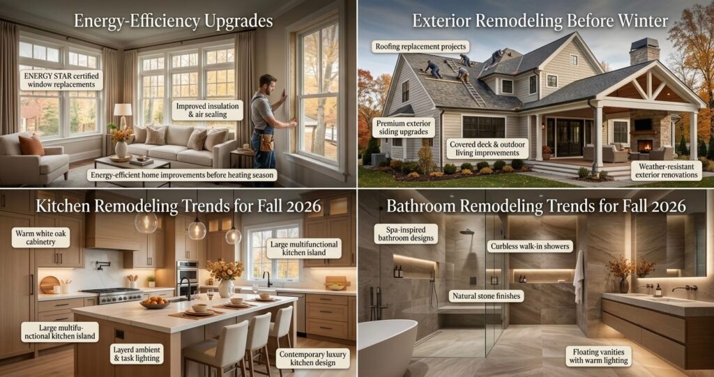 Fall Remodeling Trends Northern Virginia 2026 Guide 2 fall remodeling trends Northern Virginia featuring energy efficient upgrades, exterior remodeling projects, kitchen remodeling and bathroom renovations before winter