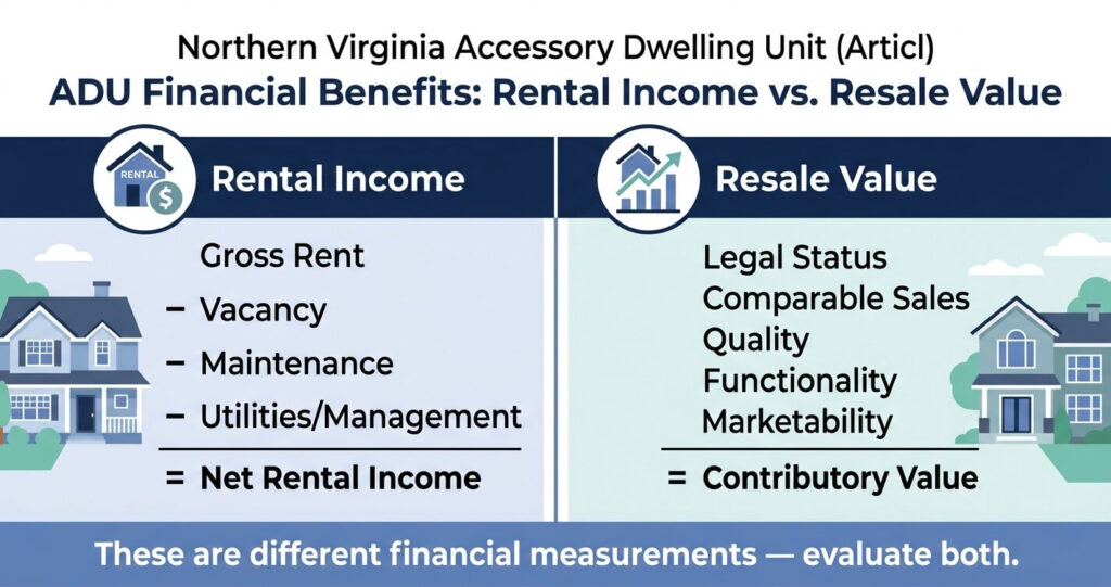 ADU home value Northern Virginia rental income versus resale value ROI

