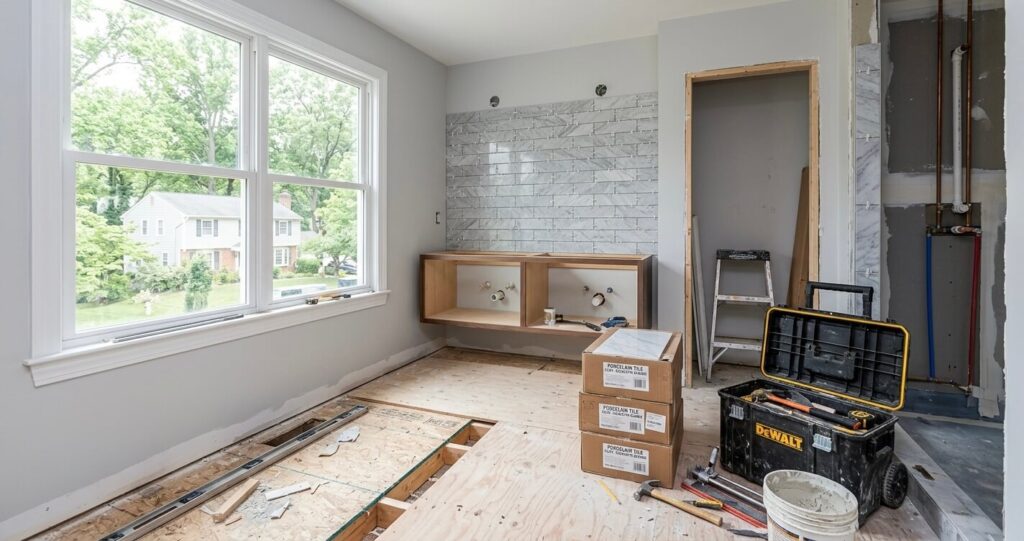 bathroom remodel cost Reston VA renovation project in progress