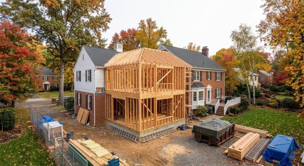 Home addition cost Fairfax County VA — ground-floor addition under construction