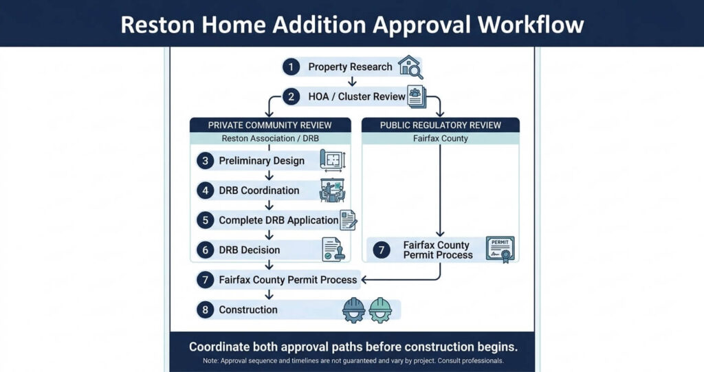 Home addition HOA approval Reston VA final workflow from property research to construction

