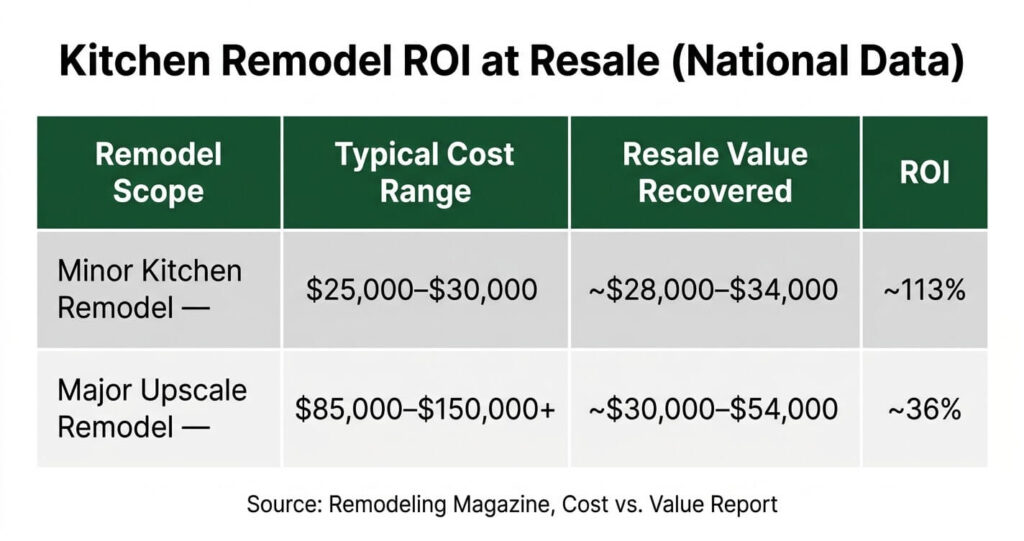 Kitchen remodel before selling Arlington VA ROI comparison chart