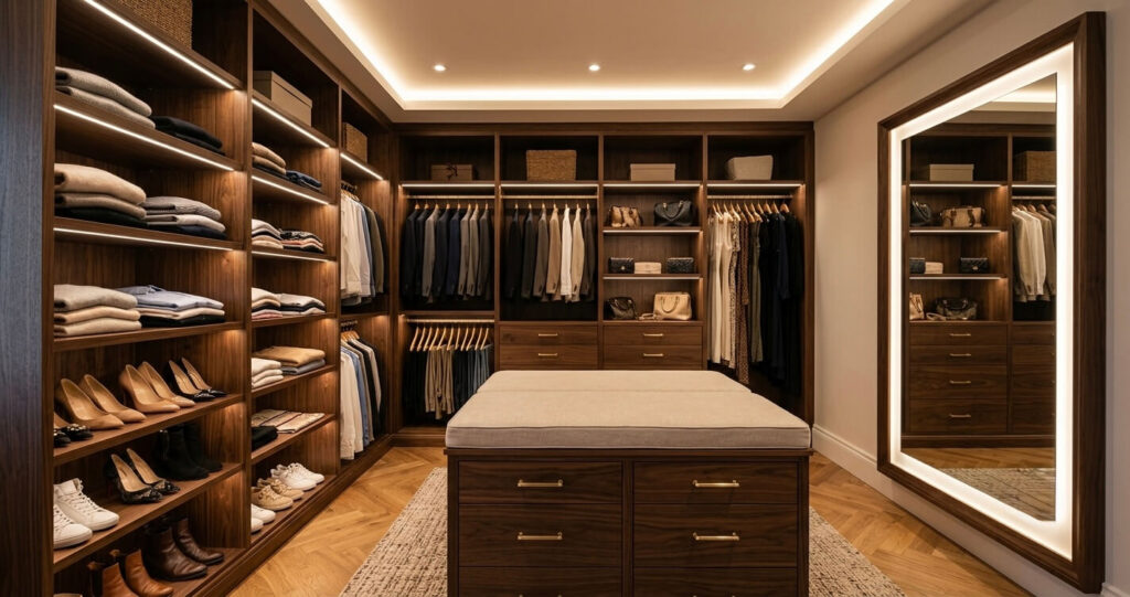 Master suite addition design ideas McLean VA custom dressing room island