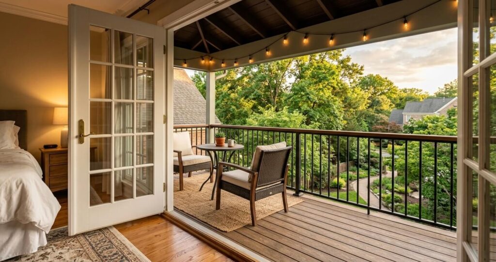 Master suite addition design ideas McLean VA private balcony terrace