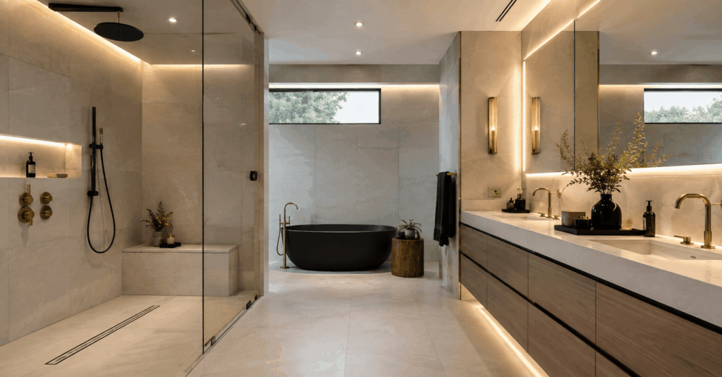 Master suite addition design ideas McLean VA spa-style walk-in shower