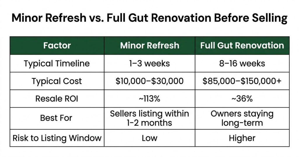 Minor kitchen remodel vs full renovation before selling Arlington VA