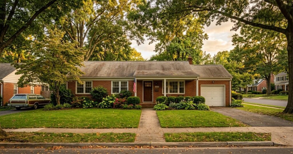 Renovate vs rebuild vs sell Arlington VA — 1970s rambler home exterior