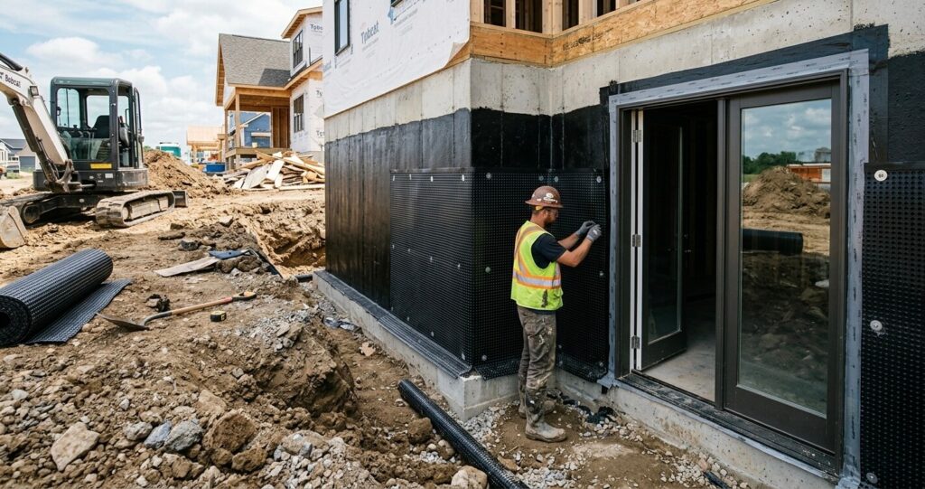 Walkout basement egress door waterproofing Fairfax County construction