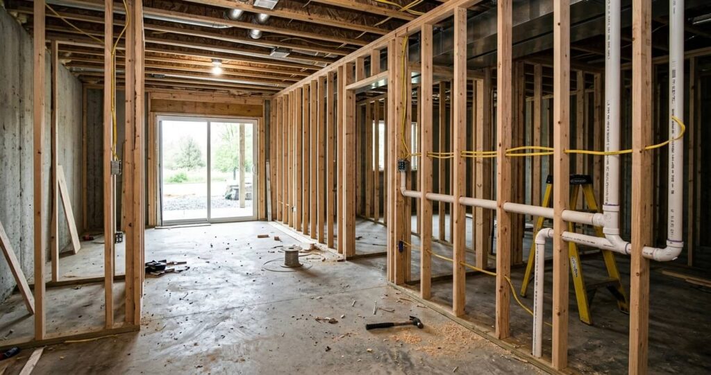 Walkout basement framing and rough-in McLean VA construction