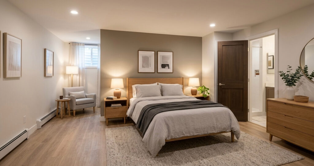 Finished walkout basement guest suite after renovation McLean VA