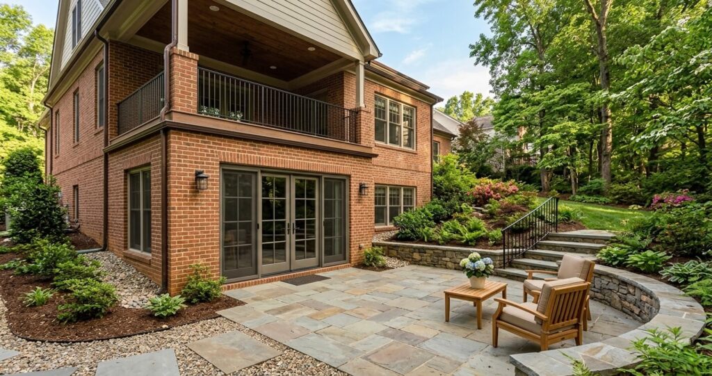 Walkout basement mistakes Burke VA exterior on a sloped lot with proper drainage