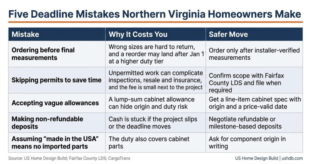 Kitchen Cabinet Order Deadline Northern Virginia 10 Kitchen cabinet order deadline Northern Virginia mistakes table with safer moves for a kitchen remodel budget 2027