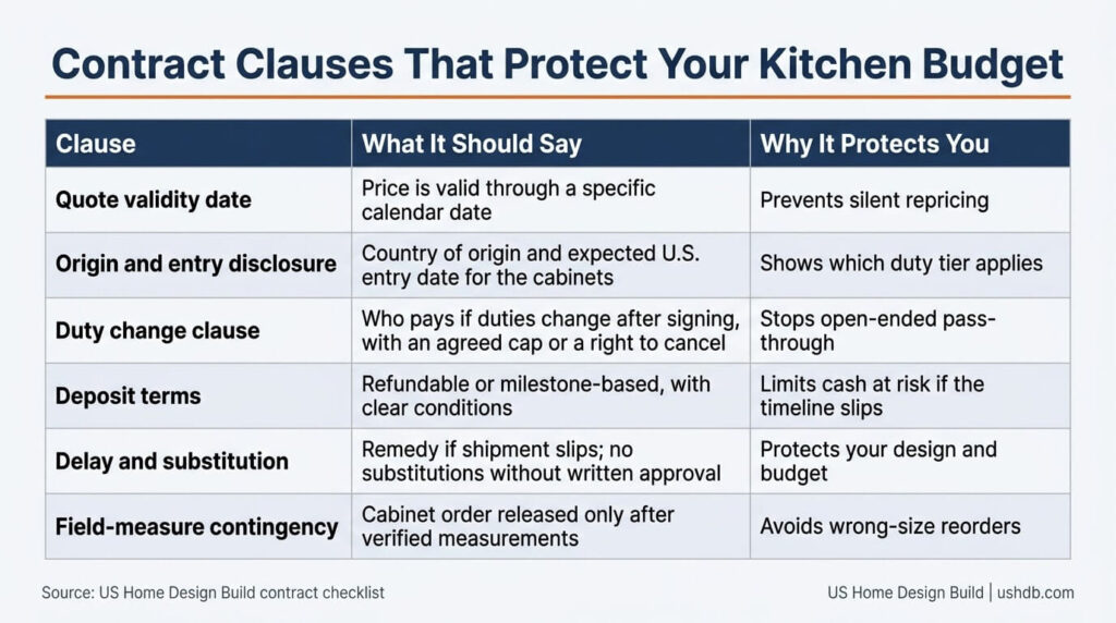 Kitchen Cabinet Order Deadline Northern Virginia 11 Kitchen remodel contract clauses table to protect your budget from the kitchen cabinet order deadline Northern Virginia tariff