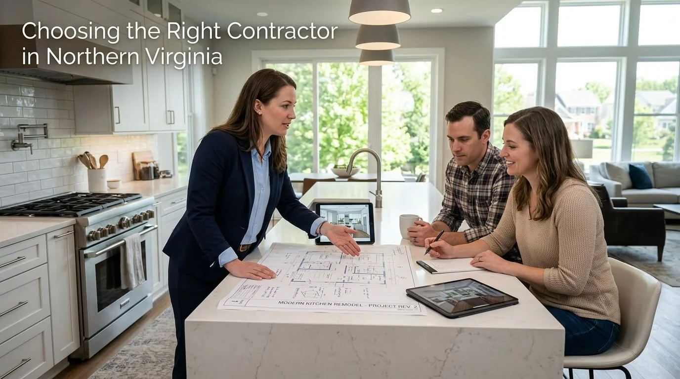 How to Choose the Right Contractor in Northern Virginia (2026 Guide) 1 contractor in Northern Virginia consultation with homeowners planning a home remodeling project
